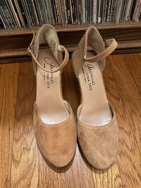 Gaimo Tan Suede Espadrille Ankle-Strap Wedges